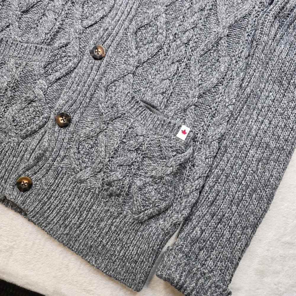 Canadiana Shawl Collar Cardigan‎ Sweater Mens Small Gray Cable Knit Chunky!